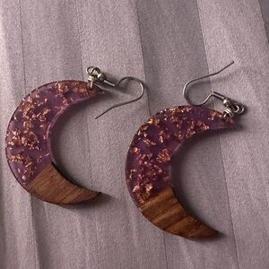 Purple and Brown Crescent Earrings